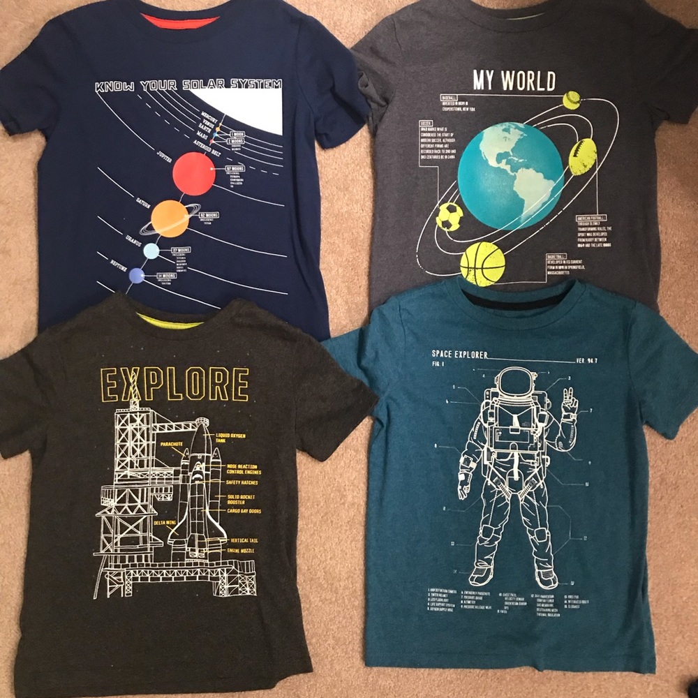 Boys Space and learning T shirts.
